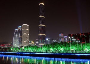 广州珠江两岸夜景 五彩缤纷的绿化带